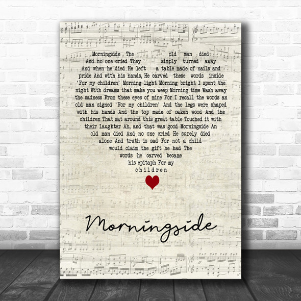 Neil Diamond Morningside Script Heart Decorative Wall Art Gift Song Lyric Print