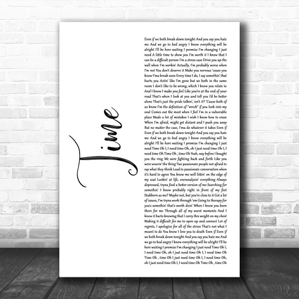 NF Time White Script Decorative Wall Art Gift Song Lyric Print