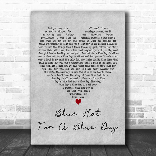 Nick Heyward Blue Hat For A Blue Day Grey Heart Decorative Wall Art Gift Song Lyric Print