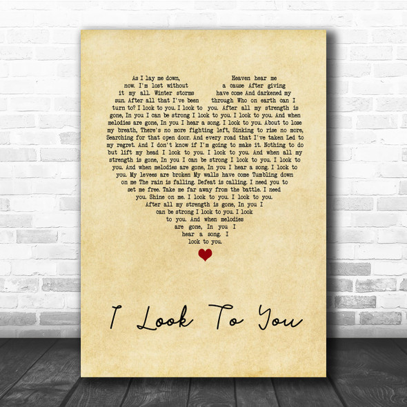 Whitney Houston I Look To You Vintage Heart Song Lyric Music Wall Art Print