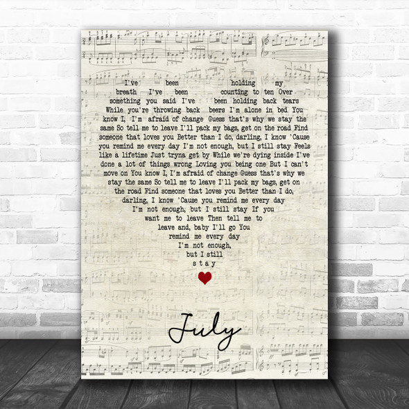 Noah Cyrus July Script Heart Decorative Wall Art Gift Song Lyric Print