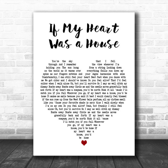 Owl City If My Heart Was a House White Heart Decorative Wall Art Gift Song Lyric Print