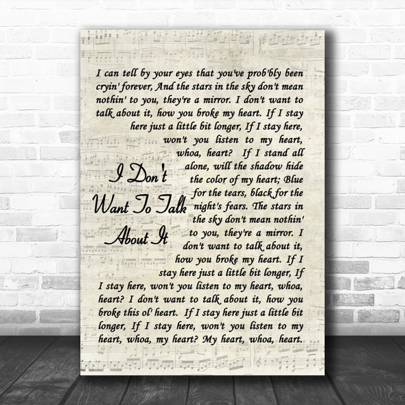 I Don't Want To Talk About It Rod Stewart Song Lyric Vintage Script Music Wall Art Print