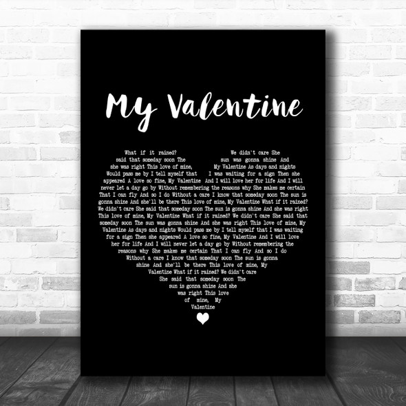 Paul McCartney My Valentine Black Heart Decorative Wall Art Gift Song Lyric Print