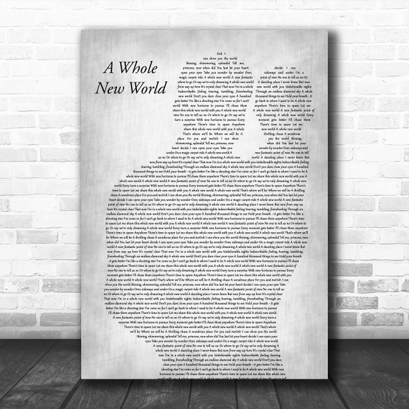 Peabo Bryson & Regina Belle A Whole New World Father & Baby Grey Wall Art Gift Song Lyric Print