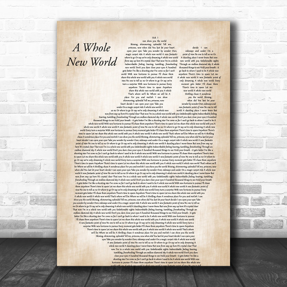 Peabo Bryson & Regina Belle A Whole New World Father & Baby Wall Art Song Lyric Print