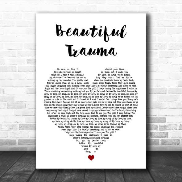Pink Beautiful Trauma White Heart Decorative Wall Art Gift Song Lyric Print