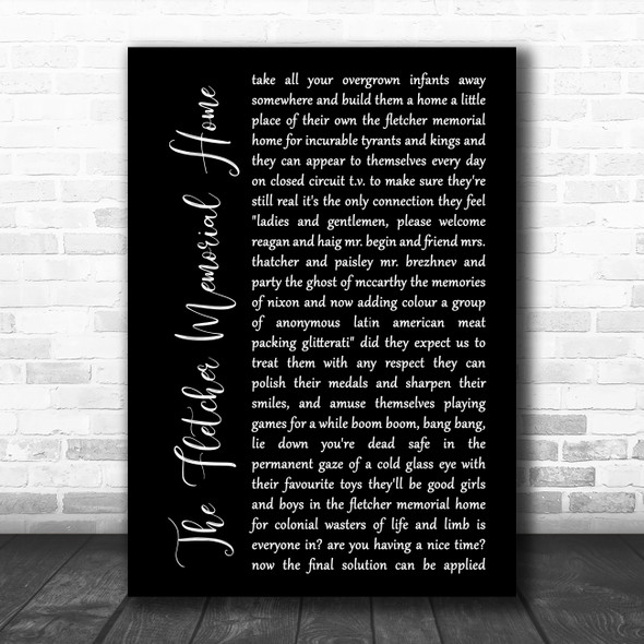 Pink Floyd The Fletcher Memorial Home Black Script Decorative Gift Song Lyric Print