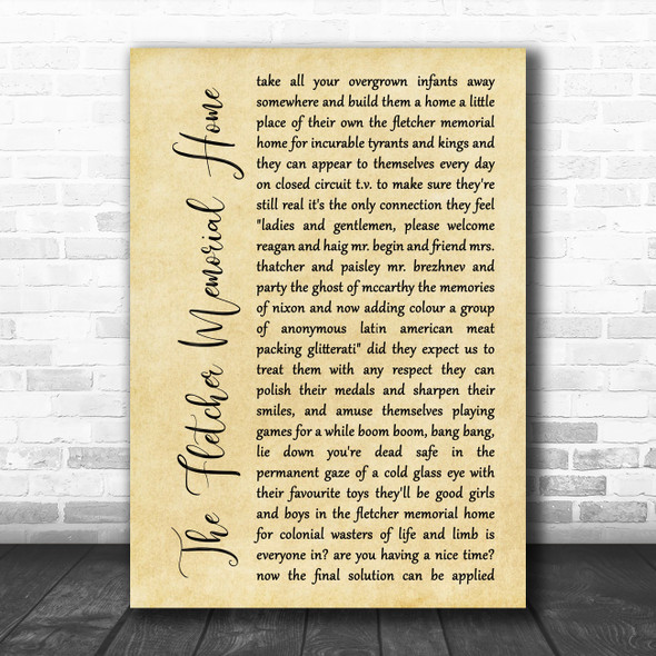 Pink Floyd The Fletcher Memorial Home Rustic Script Decorative Gift Song Lyric Print