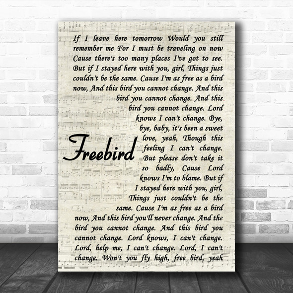 Lynyrd Skynyrd Freebird Vintage Script Song Lyric Music Wall Art Print