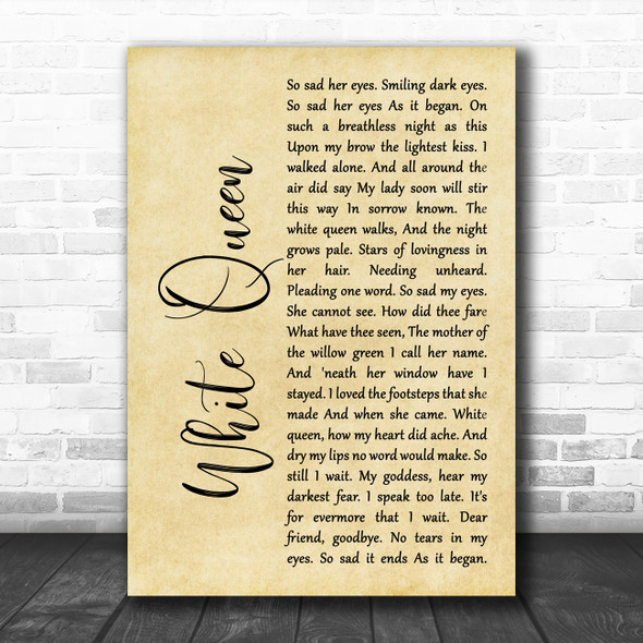 Queen White Queen (As It Began) Rustic Script Decorative Gift Song Lyric Print