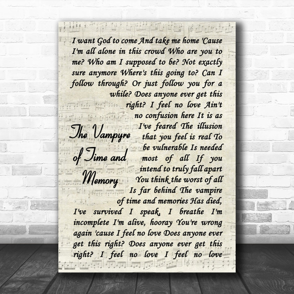 Queens of the Stone Age The Vampyre of Time and Memory Vintage Script Song Lyric Print