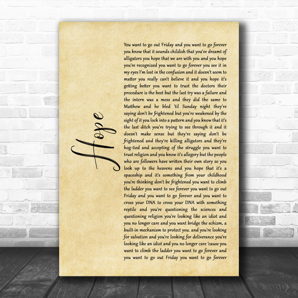 R.E.M. Hope Rustic Script Decorative Wall Art Gift Song Lyric Print