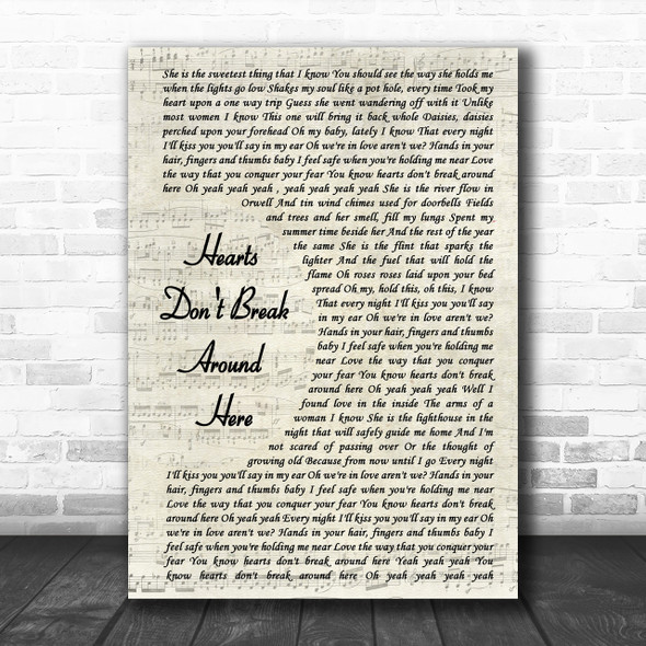 Ed Sheeran Hearts Don't Break Around Here Vintage Script Song Lyric Music Wall Art Print