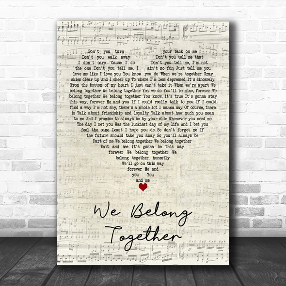 Randy Newman We Belong Together Script Heart Decorative Wall Art Gift Song Lyric Print
