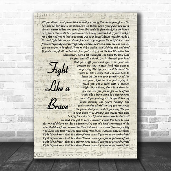 Red Hot Chili Peppers Fight Like a Brave Vintage Script Decorative Wall Art Gift Song Lyric Print