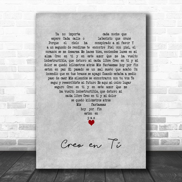 Reik Creo en Ti Grey Heart Decorative Wall Art Gift Song Lyric Print