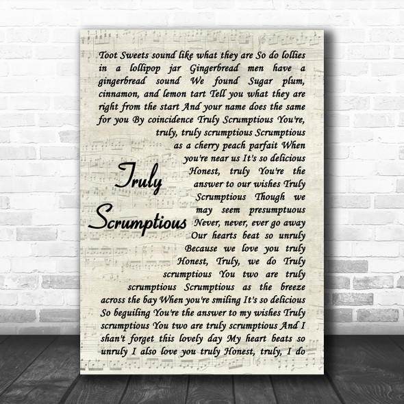 Richard M. Sherman & Robert B. Sherman Truly Scrumptious Vintage Script Wall Art Song Lyric Print