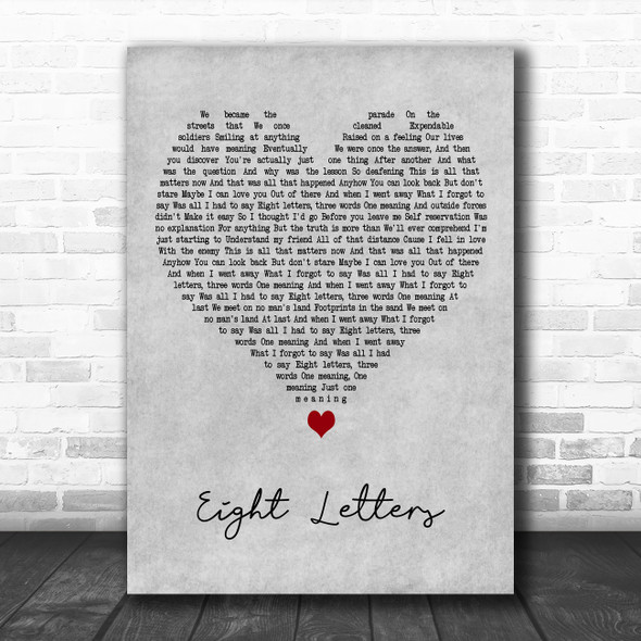 Robbie Williams Eight Letters Grey Heart Decorative Wall Art Gift Song Lyric Print