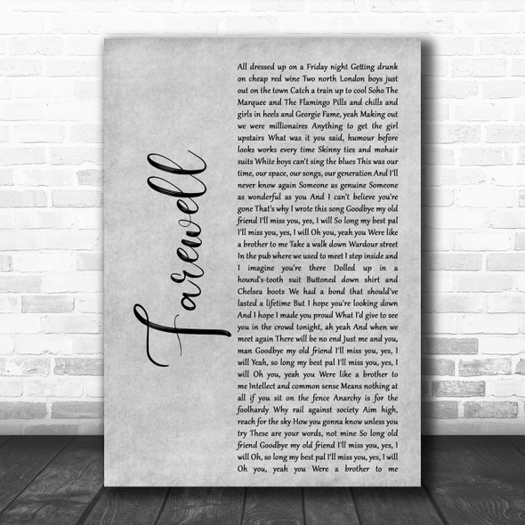Rod Stewart Farewell Grey Rustic Script Decorative Wall Art Gift Song Lyric Print