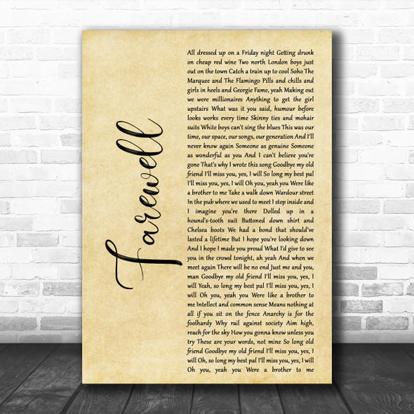 Rod Stewart Farewell Rustic Script Decorative Wall Art Gift Song Lyric Print