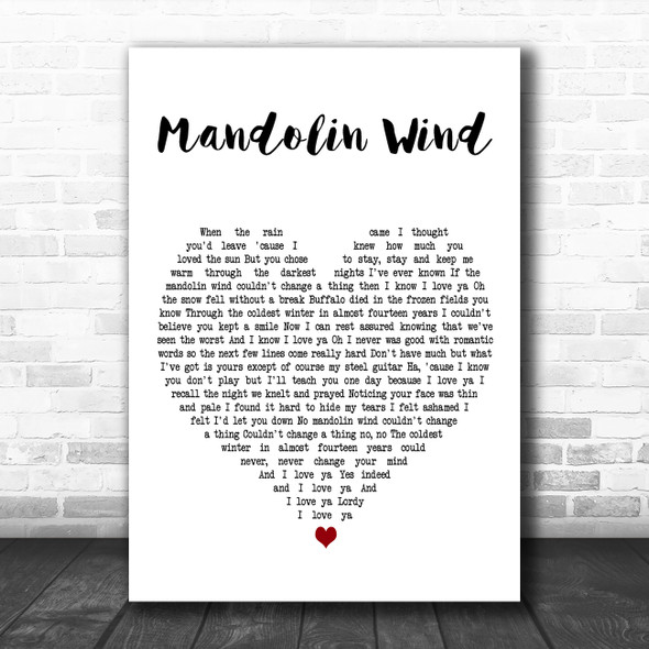 Rod Stewart Mandolin Wind White Heart Decorative Wall Art Gift Song Lyric Print