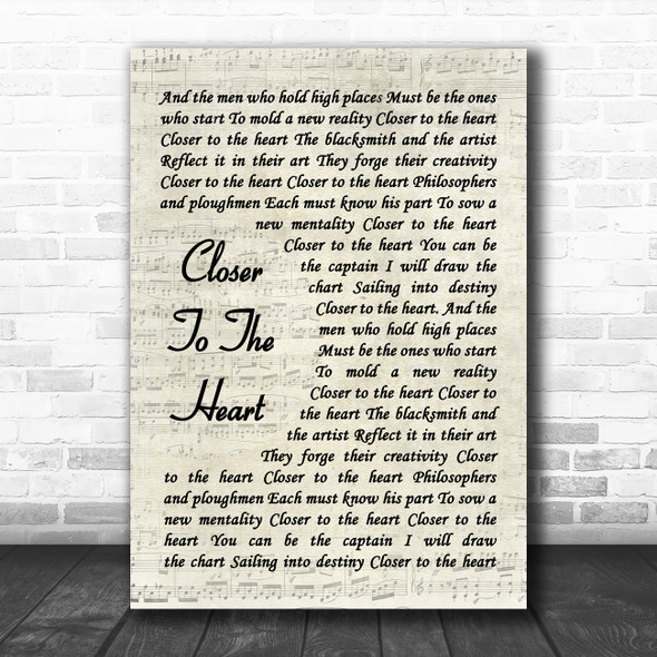 Rush Closer To The Heart Vintage Script Decorative Wall Art Gift Song Lyric Print