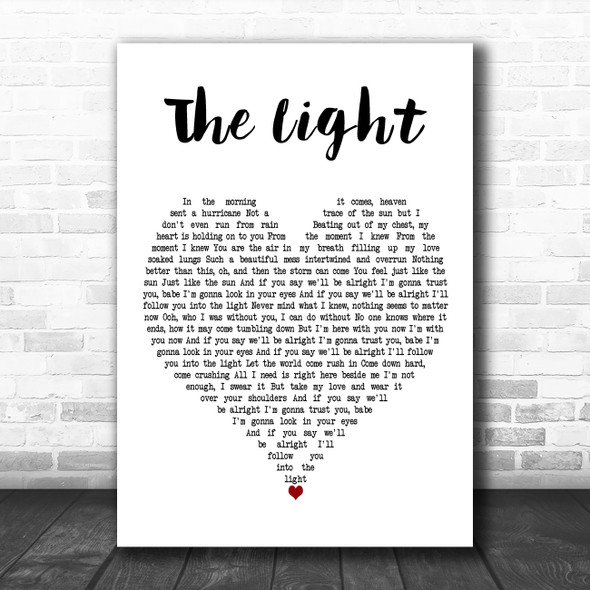 Sara Bareilles The Light White Heart Decorative Wall Art Gift Song Lyric Print