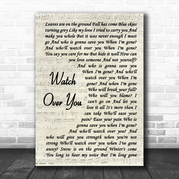 Alter Bridge Watch Over You Vintage Script Song Lyric Music Wall Art Print