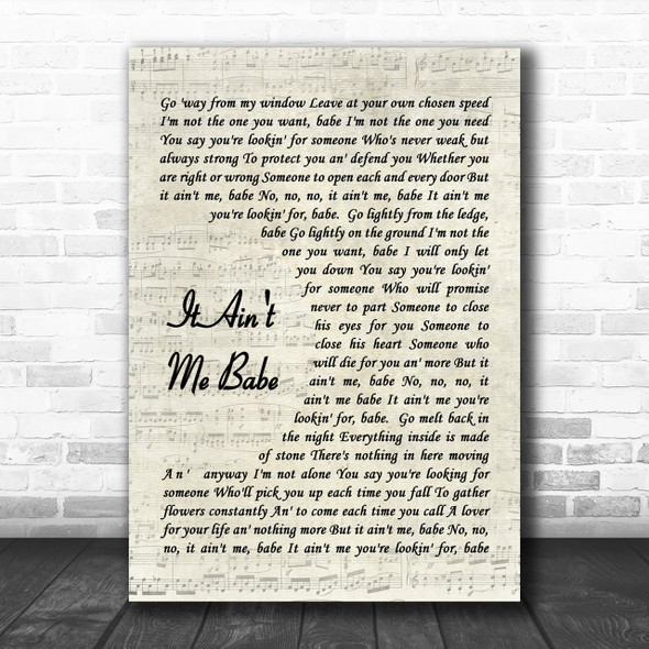 It Ain't Me Babe Bob Dylan Script Song Lyric Music Wall Art Print