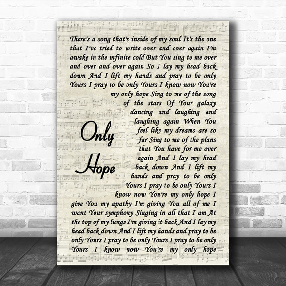 Switchfoot Only Hope Vintage Script Decorative Wall Art Gift Song Lyric Print