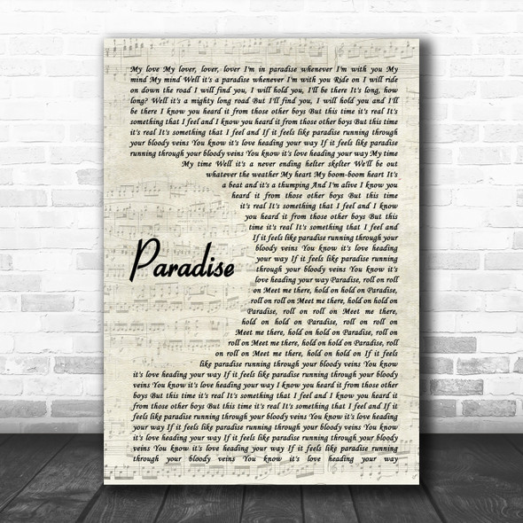 George Ezra Paradise Song Lyric Vintage Script Music Wall Art Print
