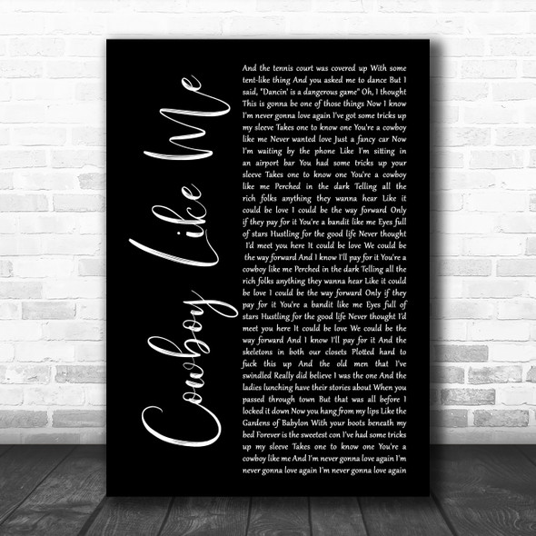 Taylor Swift Cowboy Like Me Black Script Decorative Wall Art Gift Song Lyric Print