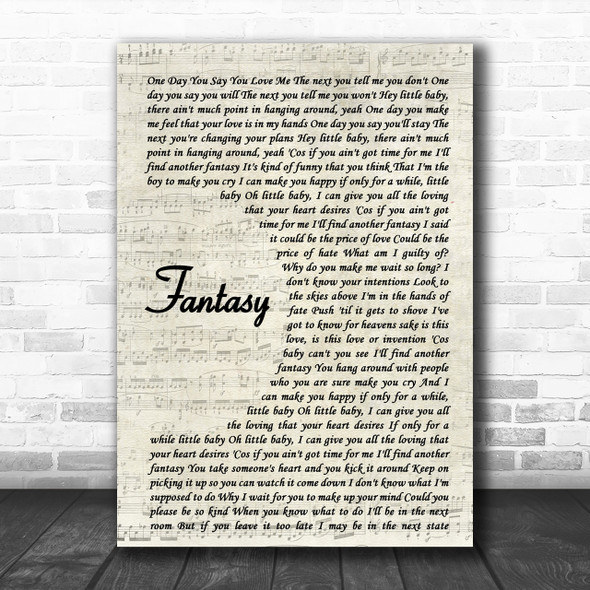 George Michael Fantasy Song Lyric Vintage Script Music Wall Art Print