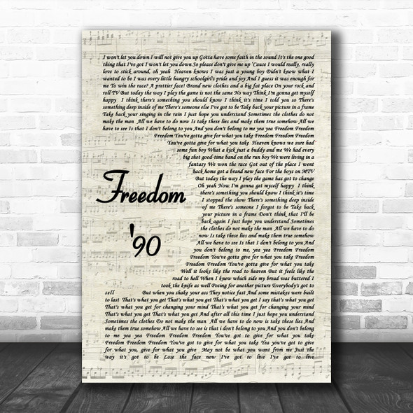 George Michael Freedom '90 Vintage Script Song Lyric Music Wall Art Print