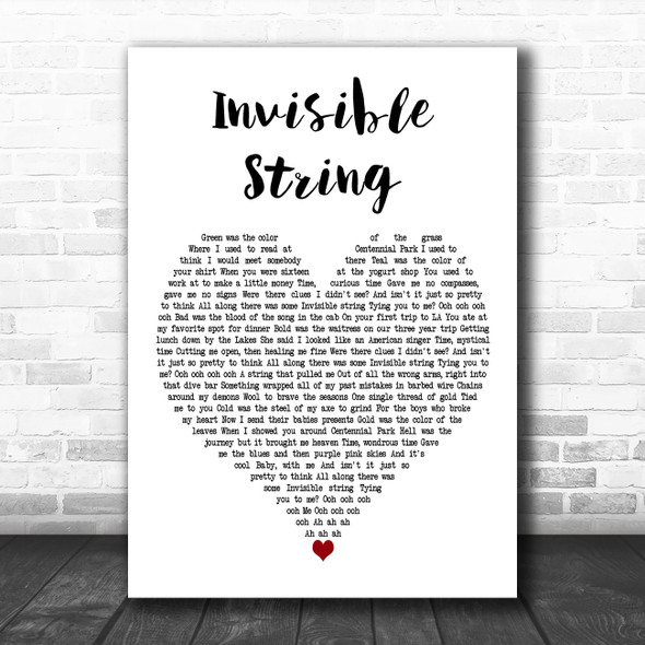 Taylor Swift Invisible String White Heart Decorative Wall Art Gift Song Lyric Print