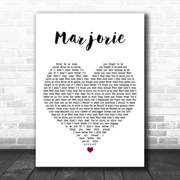 Taylor Swift marjorie White Heart Decorative Wall Art Gift Song Lyric Print