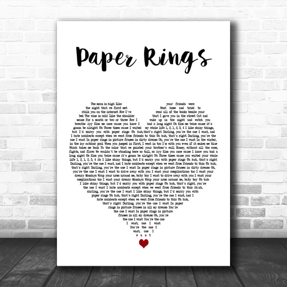 Taylor Swift Paper Rings White Heart Decorative Wall Art Gift Song Lyric Print