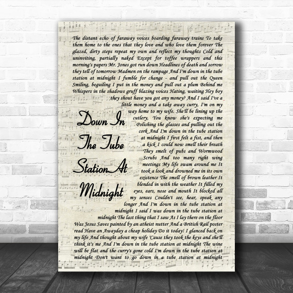 The Jam Down In The Tube Station At Midnight Vintage Script Song Lyric Music Wall Art Print