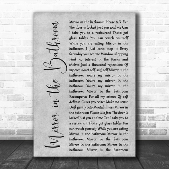 The Beat Mirror in the Bathroom Grey Rustic Script Decorative Gift Song Lyric Print