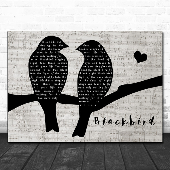 The Beatles Blackbird Lovebirds Music Script Decorative Wall Art Gift Song Lyric Print