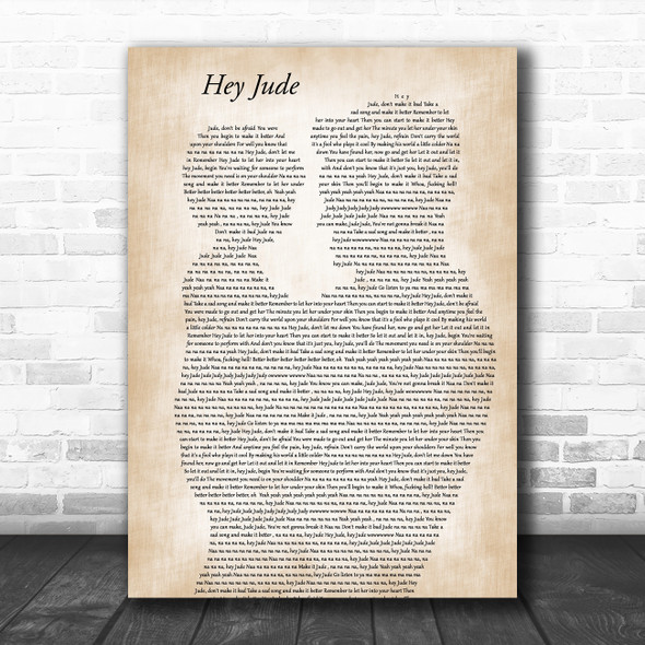 The Beatles Hey Jude Father & Child Decorative Wall Art Gift Song Lyric Print