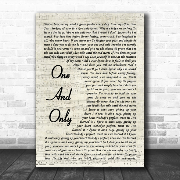 Adele One And Only Song Lyric Vintage Script Music Wall Art Print