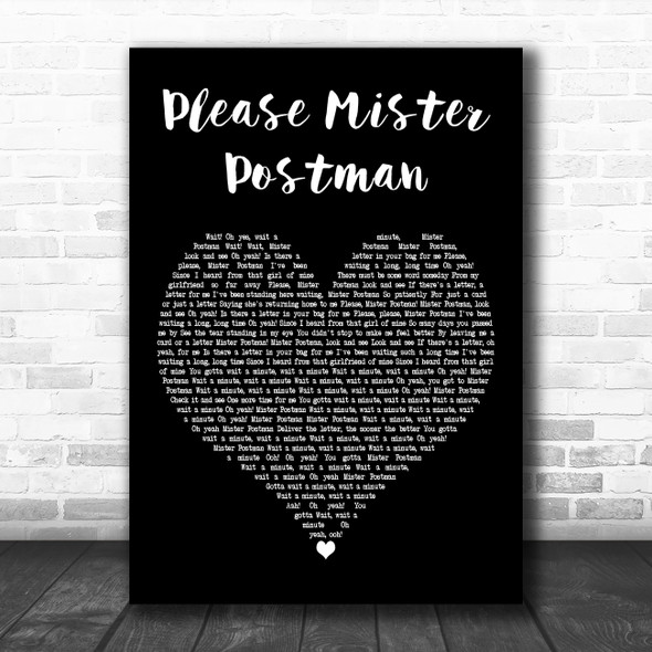 The Beatles Please Mister Postman Black Heart Decorative Wall Art Gift Song Lyric Print