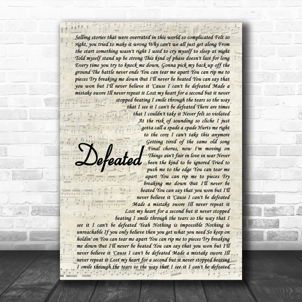 Anastacia Defeated Vintage Script Song Lyric Music Wall Art Print