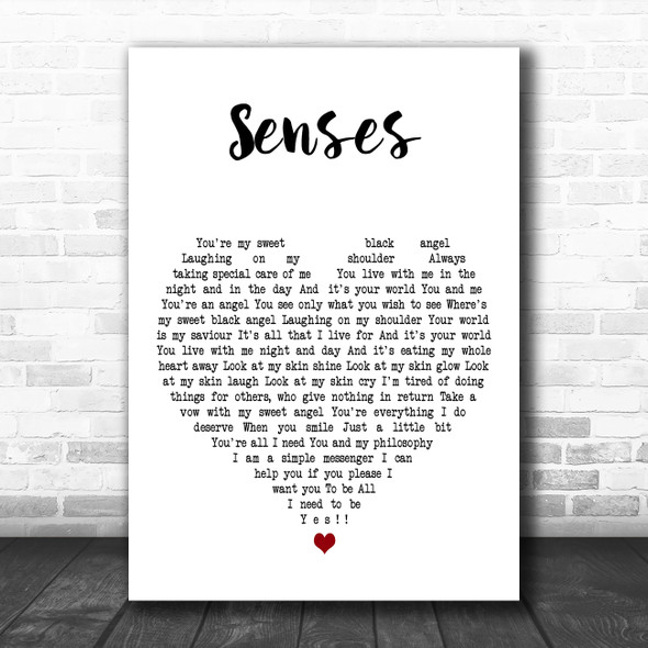 The Charlatans Senses White Heart Decorative Wall Art Gift Song Lyric Print