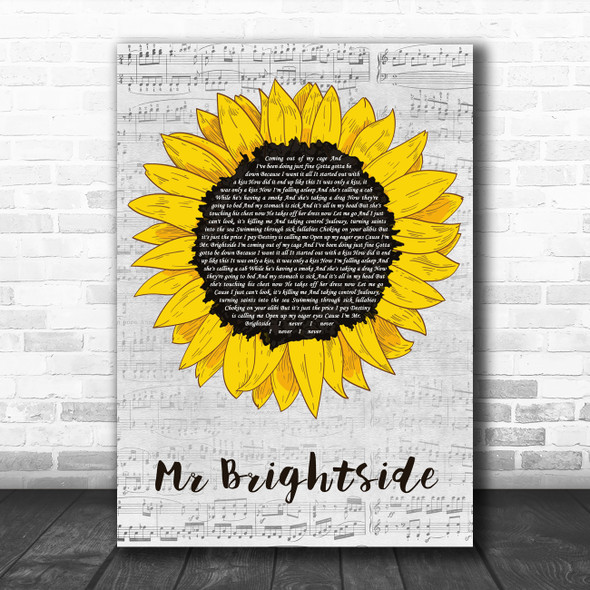 The Killers Mr Brightside Grey Script Sunflower Decorative Wall Art Gift Song Lyric Print