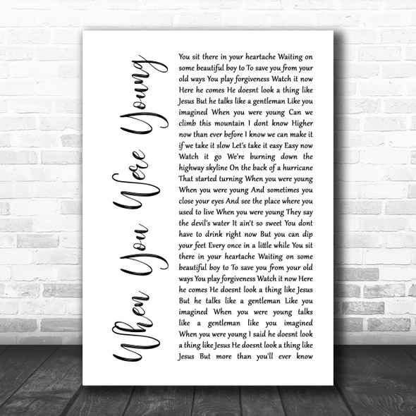 The Killers When You Were Young White Script Decorative Wall Art Gift Song Lyric Print