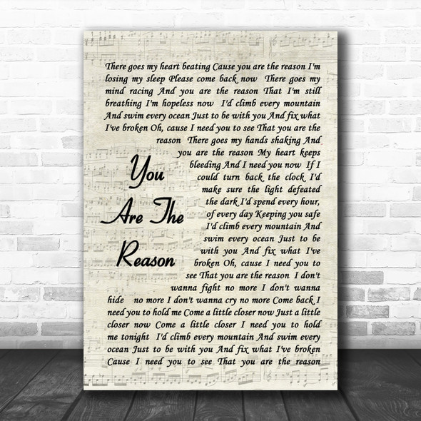 Calum Scott You Are The Reason Vintage Script Song Lyric Music Wall Art Print