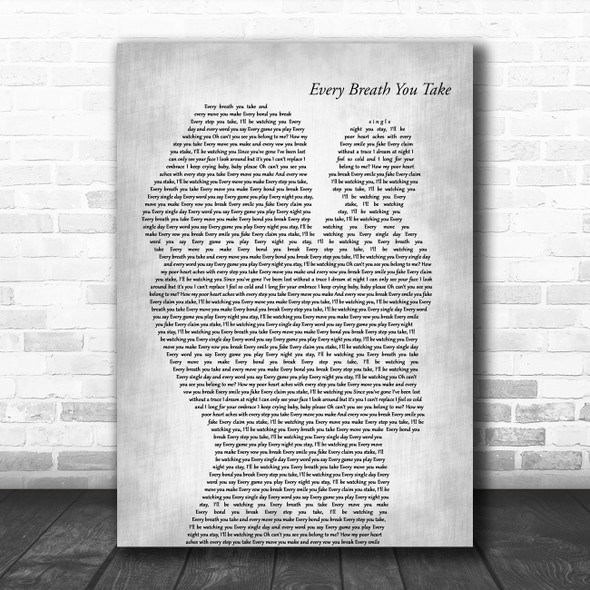 The Police Every Breath You Take Mother & Baby Grey Decorative Gift Song Lyric Print